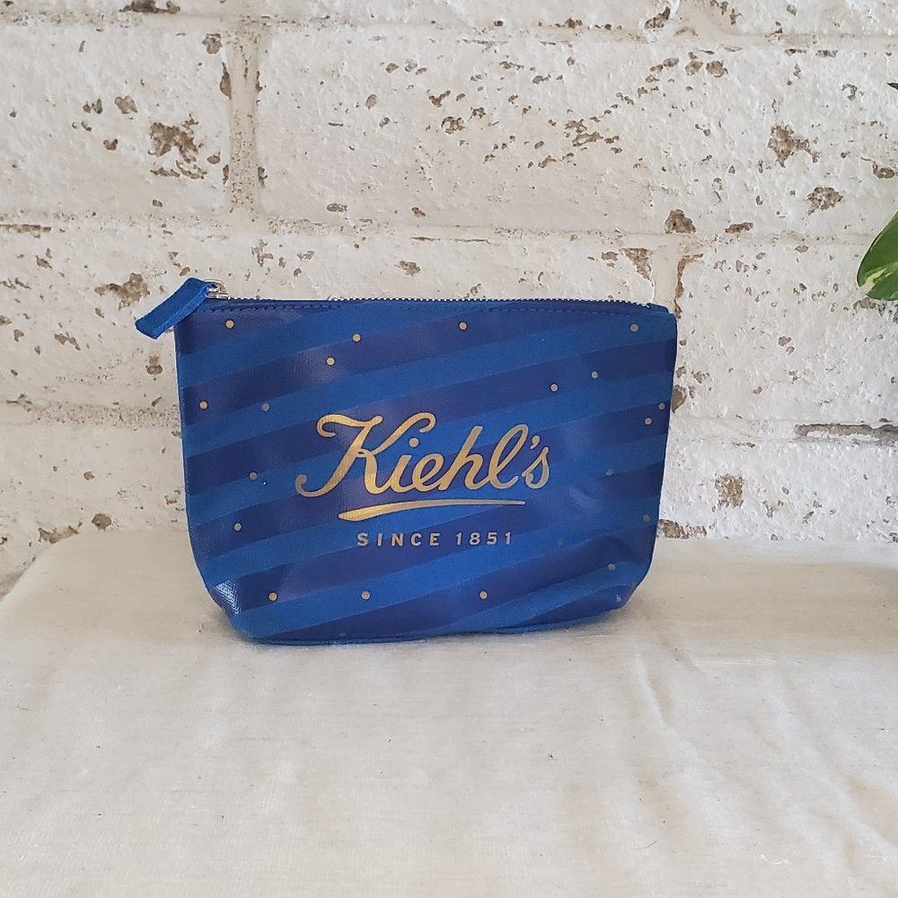 Kiehls Blue Striped Make-Up Zippered Travel Case Canvas Pouch - Picture 9 of 9